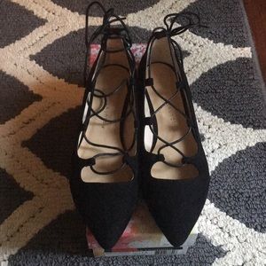 Black lace up flats